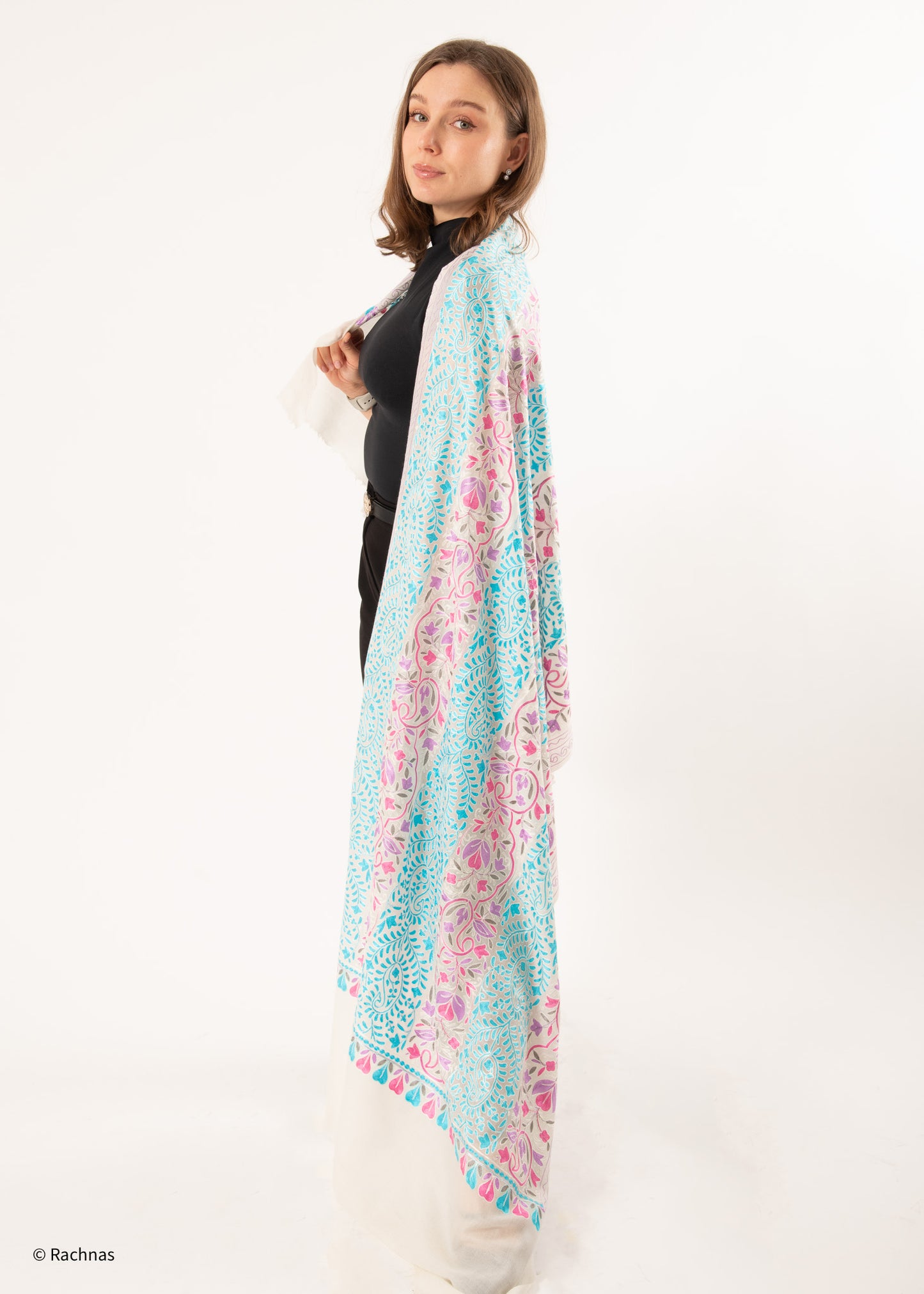 Stole - all over cashmere embroidery