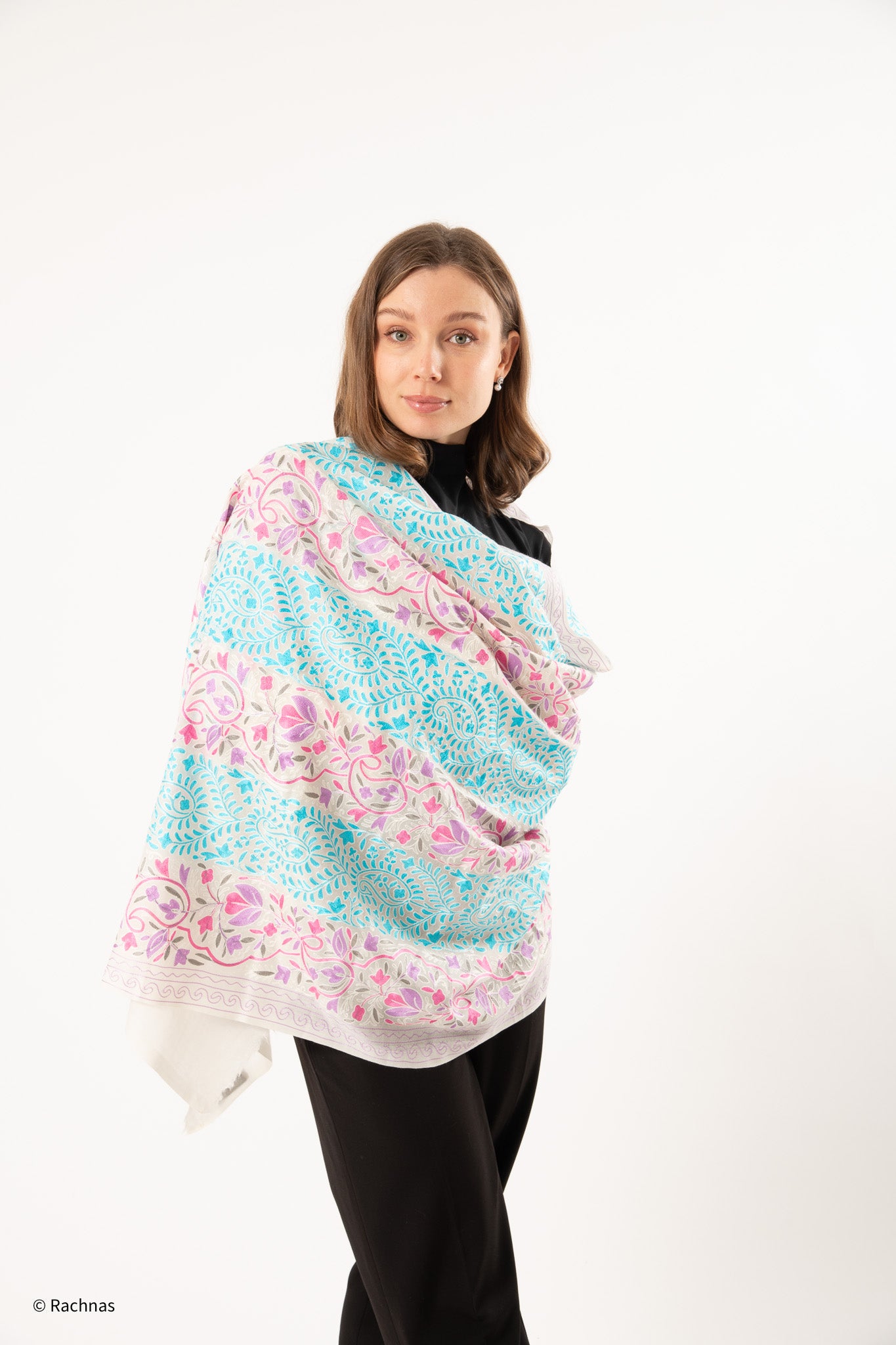 Stole - all over cashmere embroidery