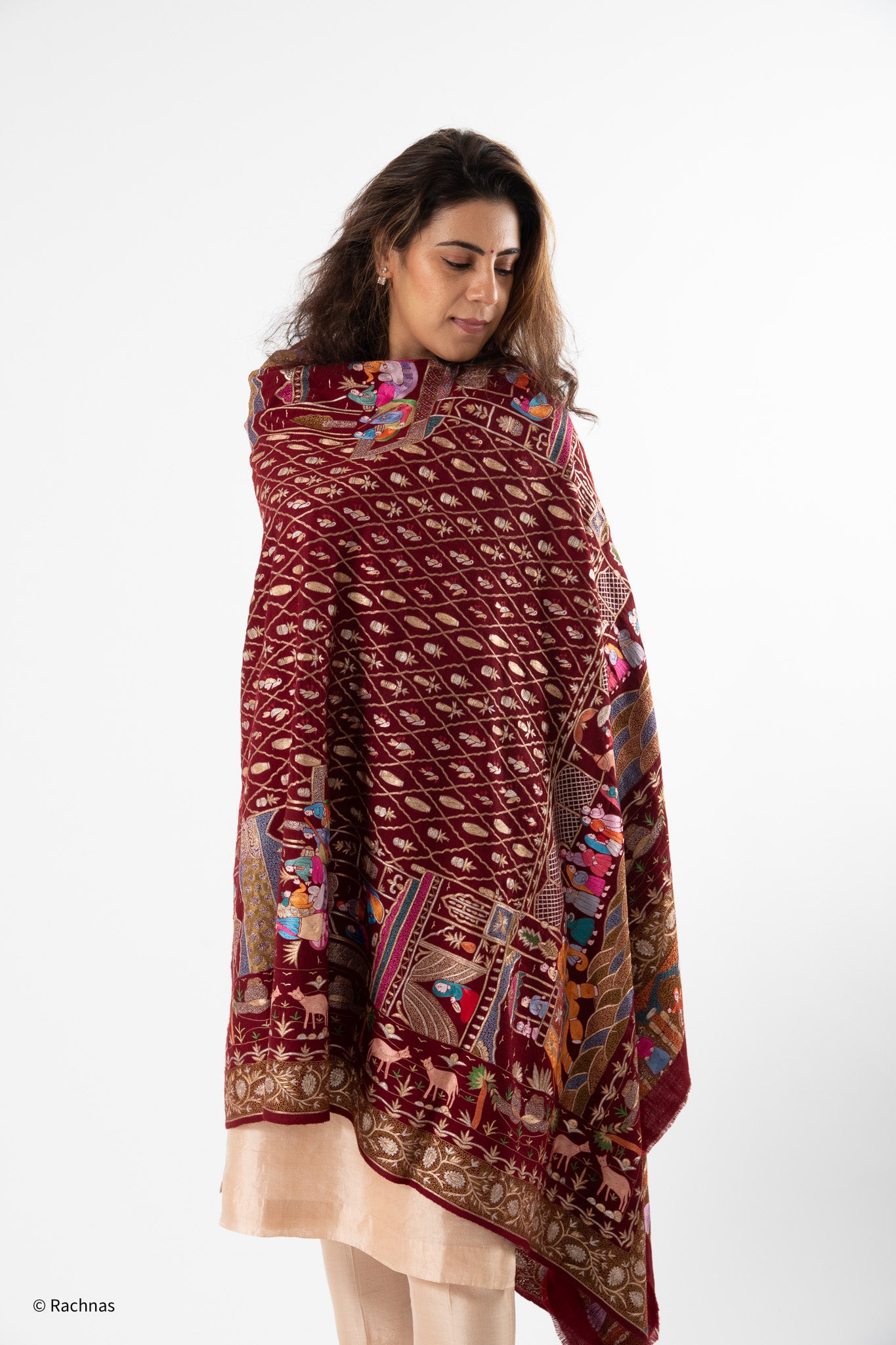 Pashmina Red heritage Kalamkari