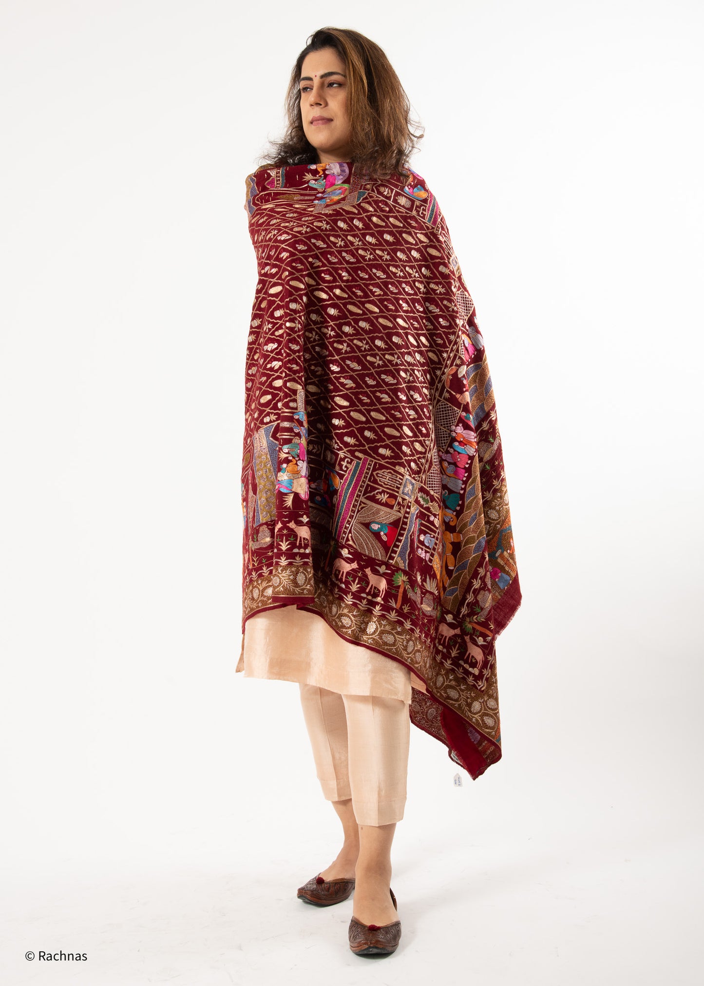 Pashmina Red heritage Kalamkari