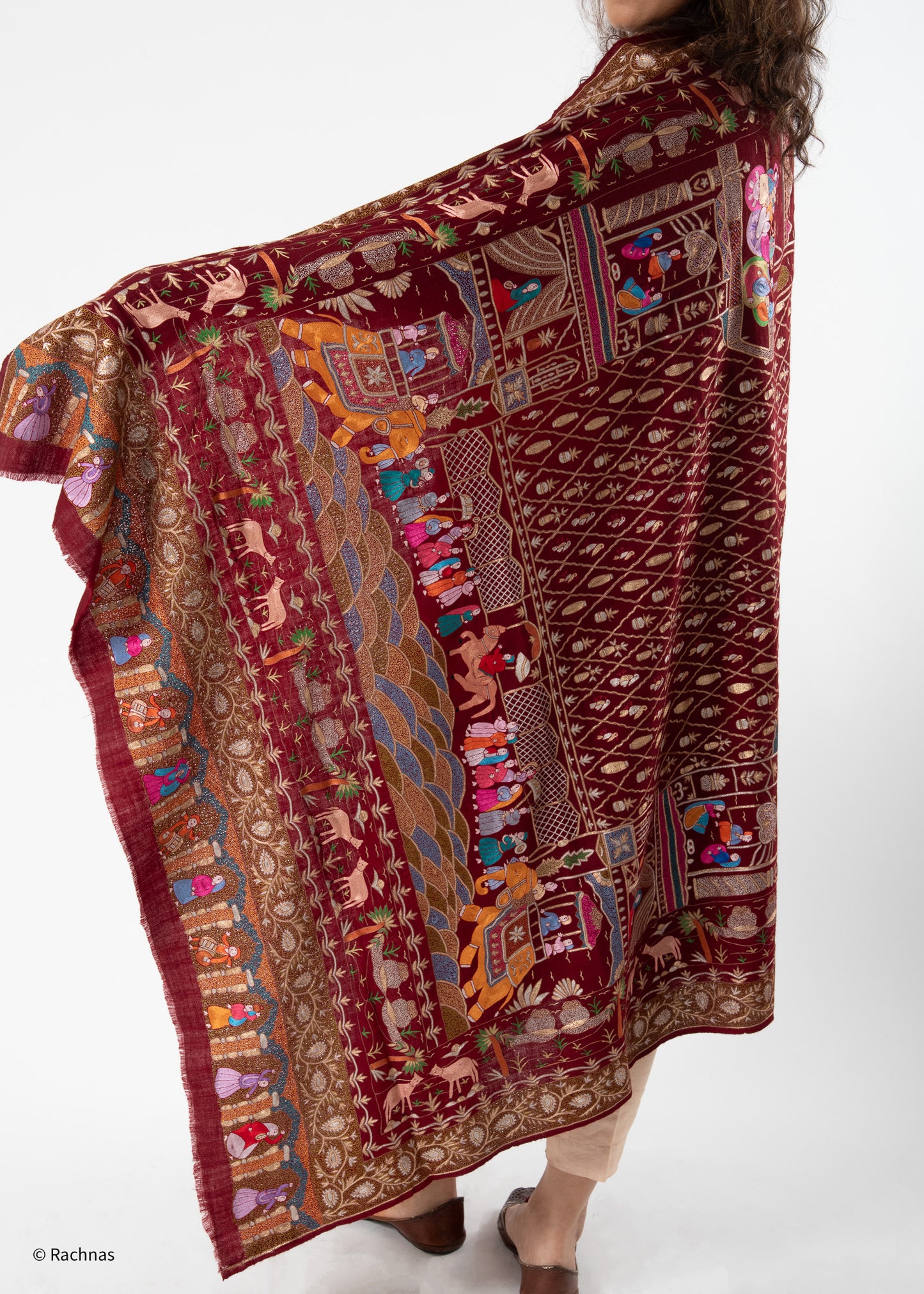Pashmina Red heritage Kalamkari