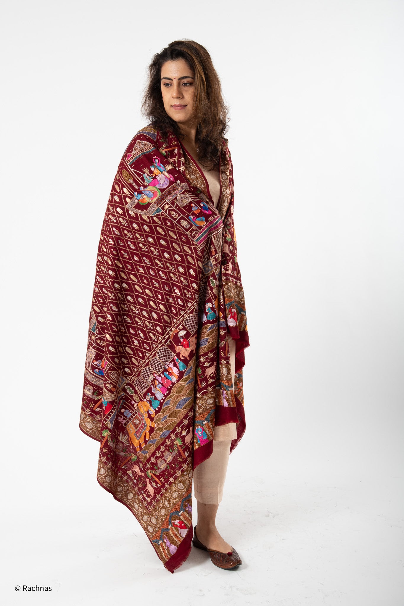 Pashmina Red heritage Kalamkari