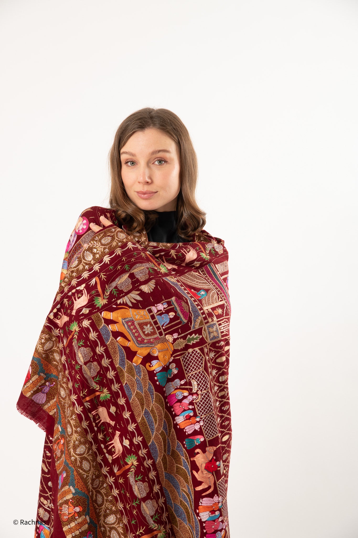 Pashmina Red heritage Kalamkari