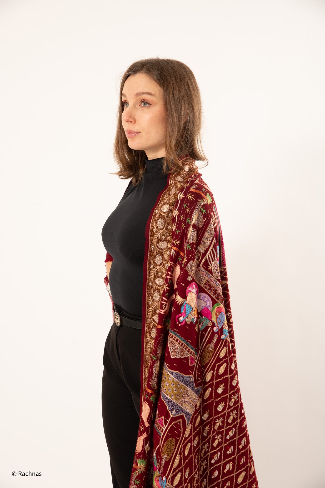 Pashmina Red heritage Kalamkari