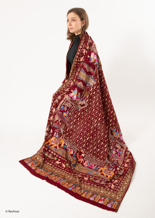Pashmina Red heritage Kalamkari