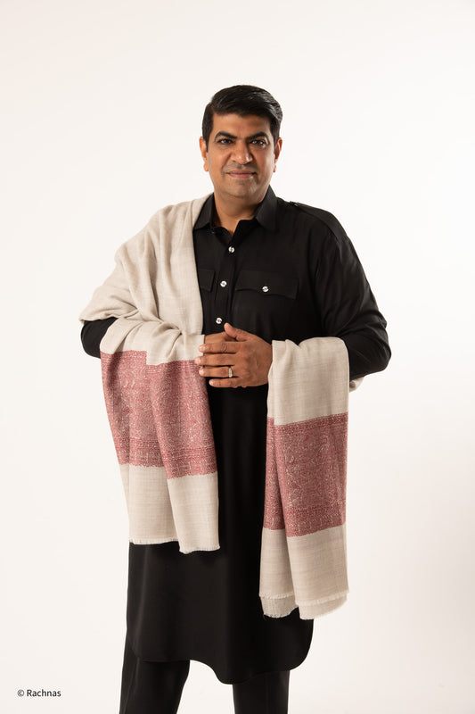 Mens big pala shawl with red border