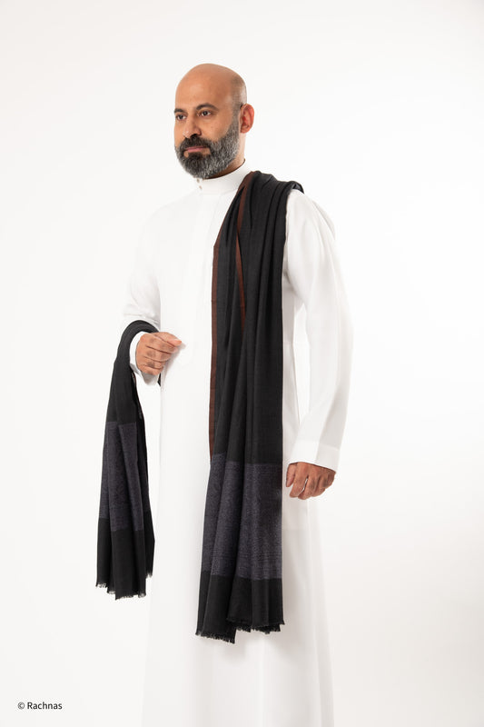 Cashmere Mens big pala shawl with blue border