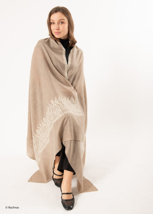 Pashmina Natural with off white enbroidery