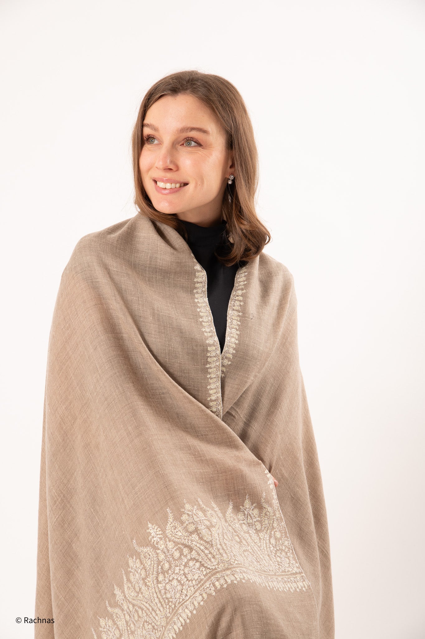 Pashmina Natural with off white embroidery