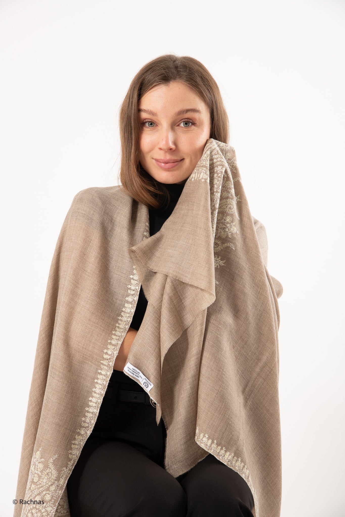 Pashmina Natural with off white embroidery