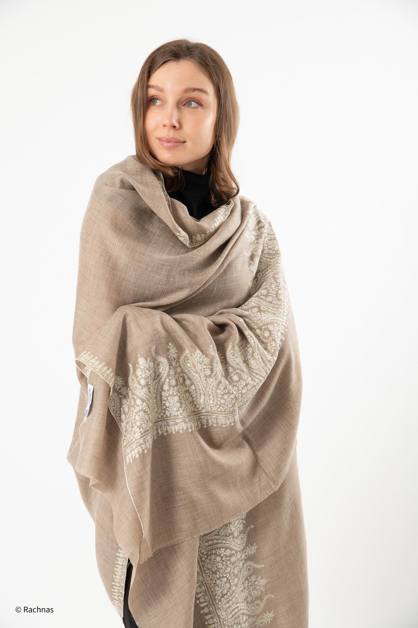 Pashmina Natural with off white embroidery